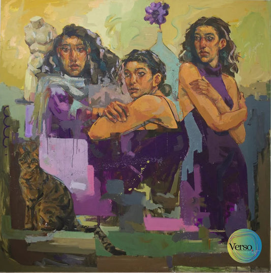 3 Women 1 Cat 150 x 150 cm / Oil / Unframed, shipped in a roll