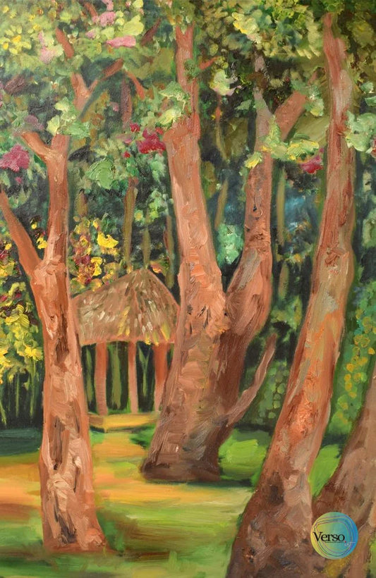 A Colourful Village Road 30 x 40 cm / Oil / Unframed, shipped in a roll