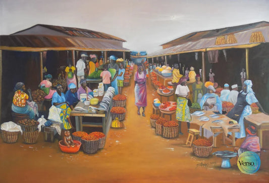 Agboju market mile 2 47 x 32 cm / Oil / Unframed, shipped in a roll