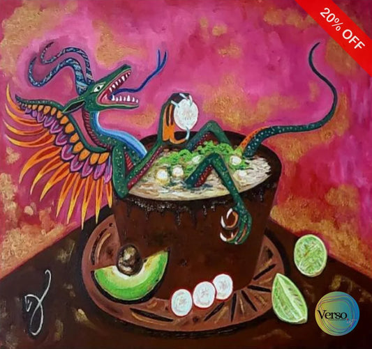 Alebrije reposando en plato de pozole blanco 40 x 30 cm / Oil / Unframed, shipped flat