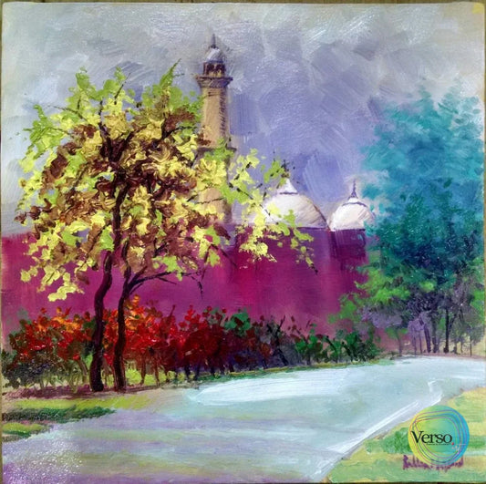 Badshahi Mosque 12 x 12 cm / Oil / Unframed, shipped in roll