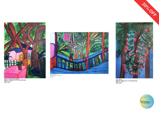 Balcony Garden 14 x 11 cm / Watercolor / Unframed, shipped in a roll