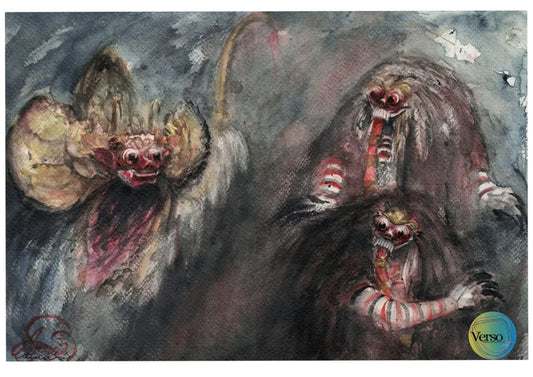 Barong VS Rangda - 37 x 25 cm / Watercolor / Unframed, shipped in a roll