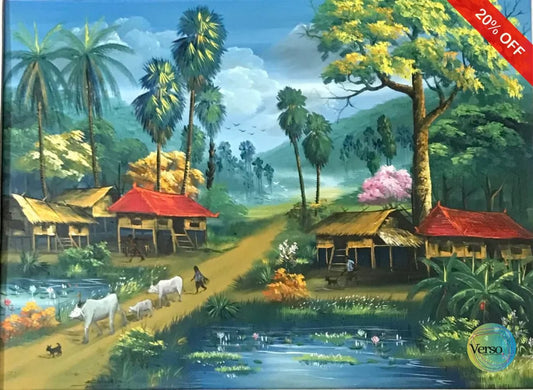 Cambodian Daily Life 80 x 60 cm / Acrylic / Unframed, shipped in roll