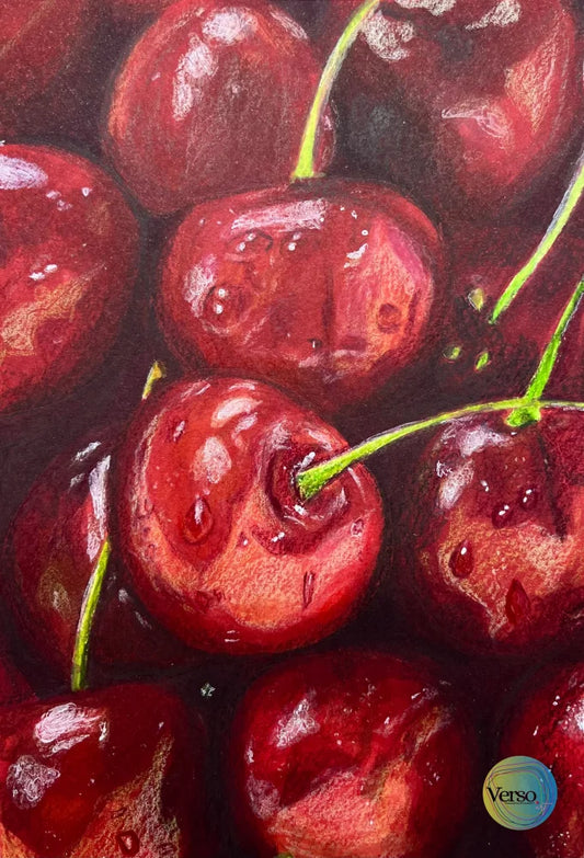 Cherries 4.5 x 7 cm / Colored pencils / Unframed, shipped in a roll