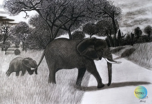 Elephant 60 x 42 cm / Charcoal / Unframed, shipped in a roll