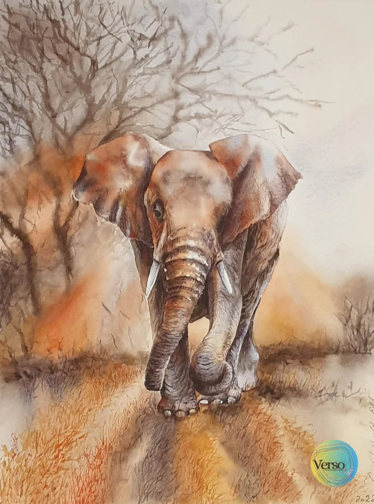 Elephants in the light 31 x 41 cm / Watercolor / Unframed, shipped in roll