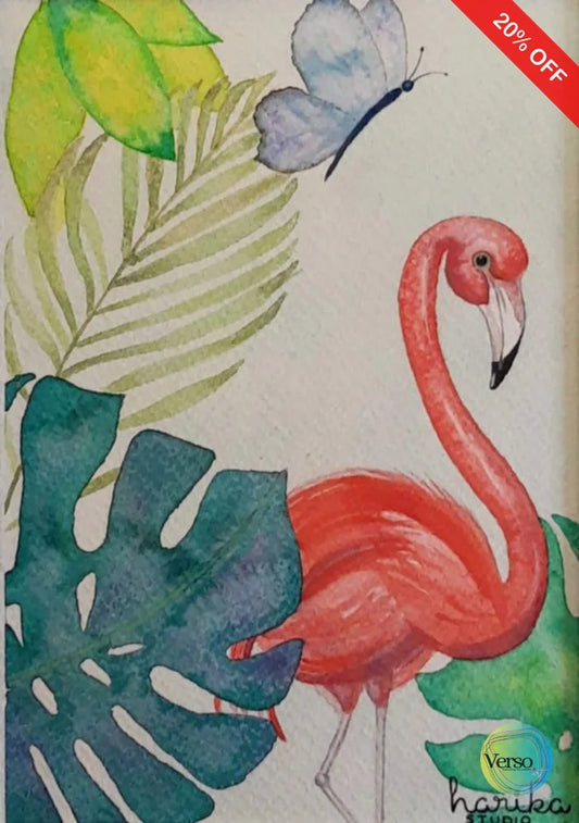Flamy el Flamingo Feliz 21 x 29.7 cm / Watercolor / Unframed, shipped in roll