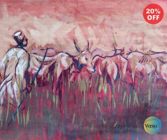 Fulani Herder 21.5 x 18 cm / Oil / Unframed, shipped in roll