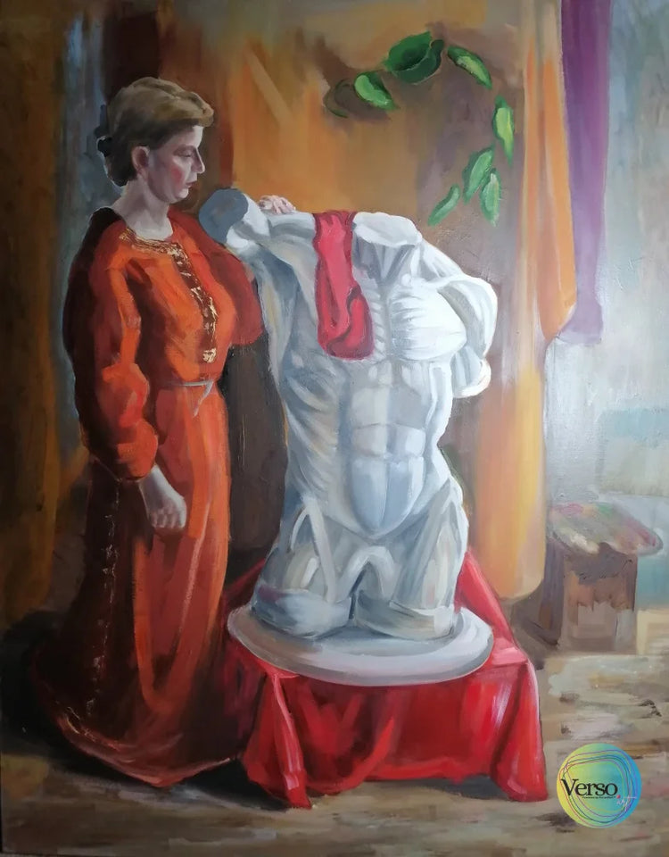 In the workshop 80 x 100 cm / Oil / Unframed, shipped in a roll