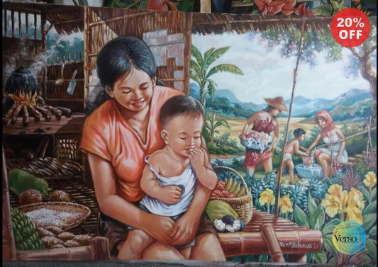 Mag-ina sa Probinsya 23 x 36 cm / Oil / Unframed, shipped in a roll