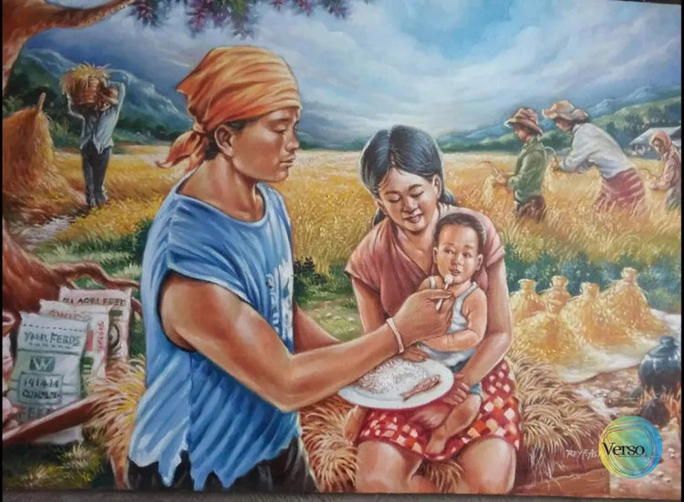 Maligayang Pamilya sa Bukid 24 x 36 inch / Oil / Unframed, shipped in roll