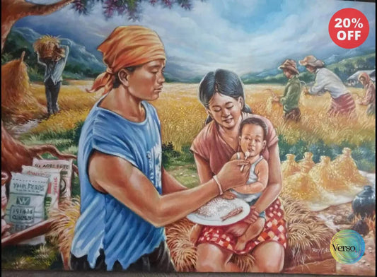 Maligayang Pamilya sa Bukid 24 x 36 inch / Oil / Unframed, shipped in a roll