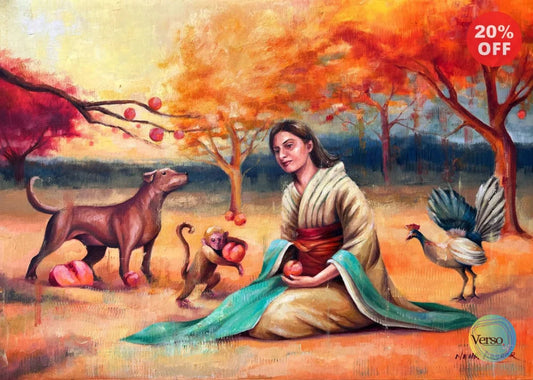 Meeting Momotaro 42 x 59.4 cm / Oil / Unframed, shipped in a roll