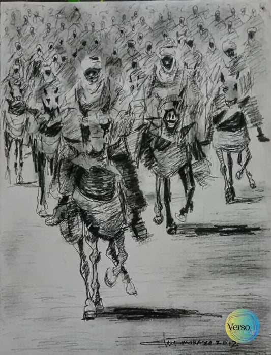 Men and Horses 10.5 x 12.5 cm / Charcoal / Unframed, shipped in roll