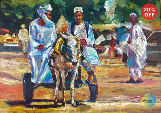 Men on cart 70 x 50 cm / Oil / Unframed, shipped in a roll