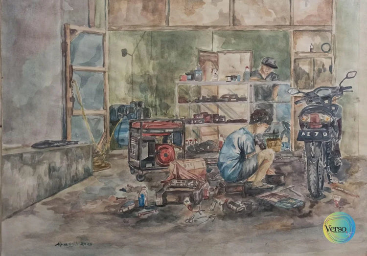 Moto Service 40 x 30 cm / Watercolor / Unframed, shipped in roll