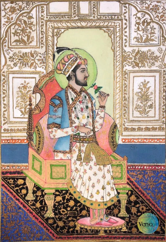 Mughal Emperor Shah Jahan. 7.5 x 10.5 cm / Watercolor / Unframed, shipped in roll