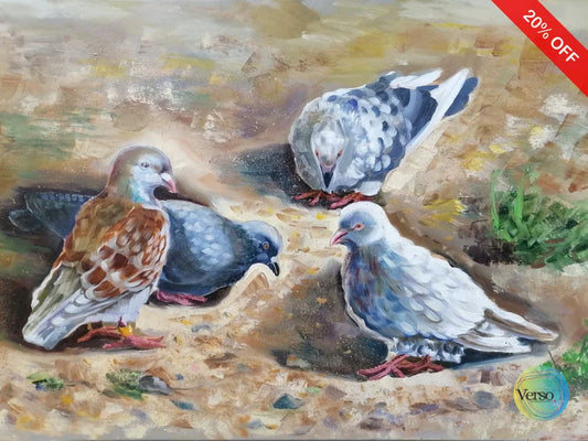 Pigeons 60 x 40 cm / Oil / Unframed, shipped in a roll