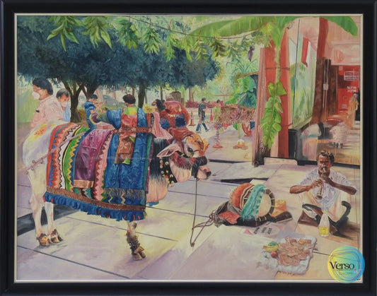 Pongal Bull 26.5 x 34 cm / Oil / Framed, shipped flat