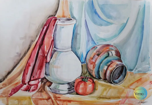 Pots with drapes - 59.5 x 42 cm / Watercolor / Unframed, shipped in a roll