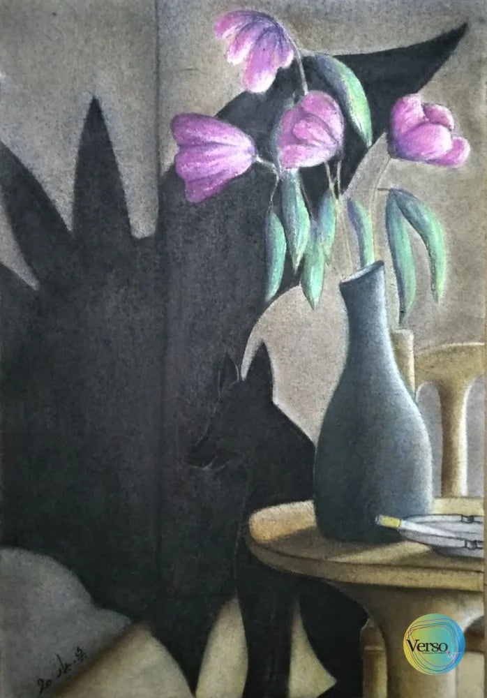 Purple flowers 36 x 76 cm / Mixed / Unframed, shipped in roll