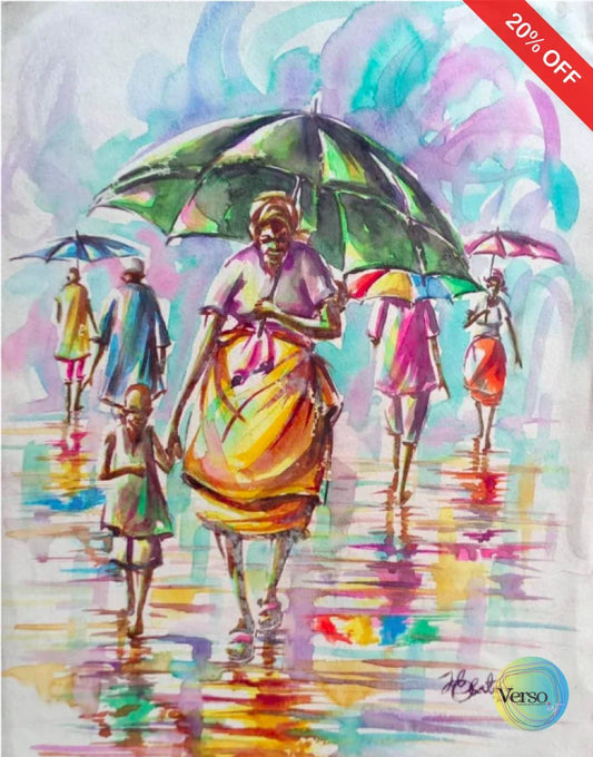 Rainy Day Outing 24 x 36 cm / Watercolor / Unframed, shipped in a roll