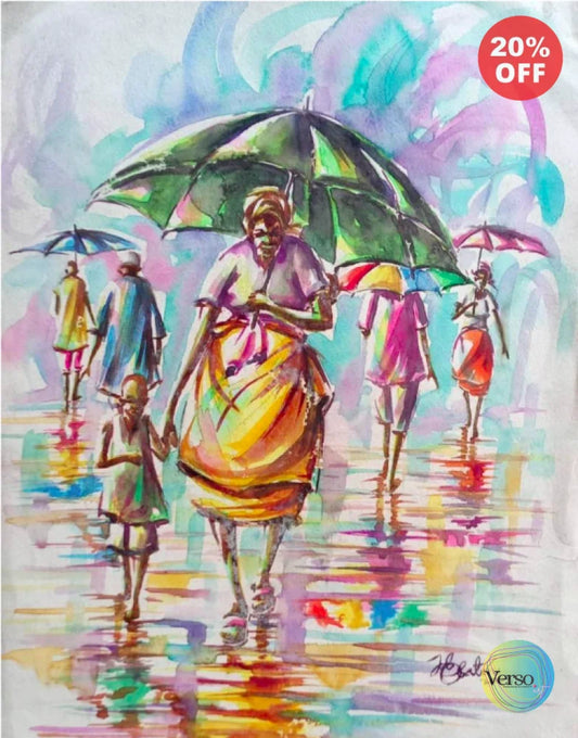 Rainy Day Outing 24 x 36 cm / Watercolor / Unframed, shipped in a roll