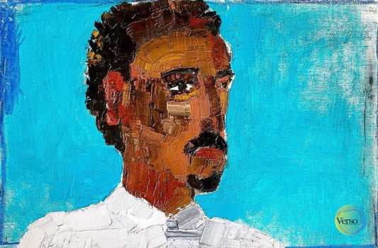 Retrato con fondo azul 50 x 33 cm / Oil / Unframed, shipped in roll