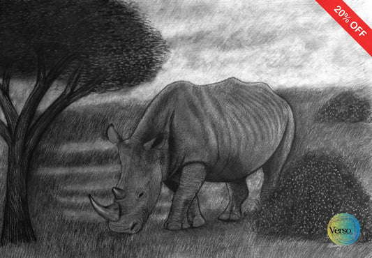Rhino 60 x 42 cm / Charcoal / Unframed, shipped in a roll
