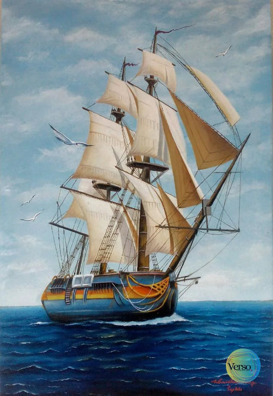 Sailing in the waves 30 x 20 cm / Oil / Unframed, shipped in roll