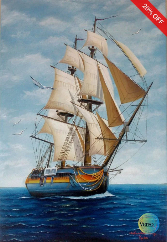 Sailing in the waves 30 x 20 cm / Oil / Unframed, shipped in roll