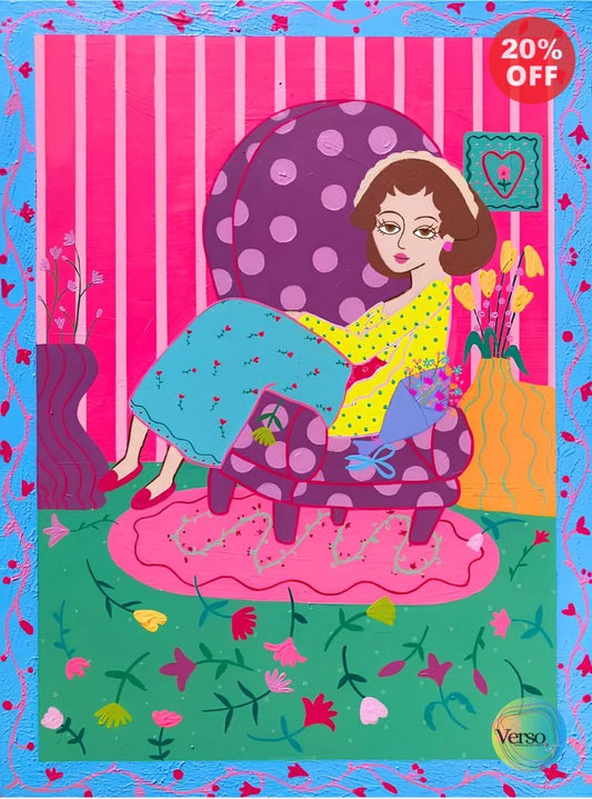 Sitting Amongst Flowers - 60 x 80 cm / Acrylic / Framed, shipped flat