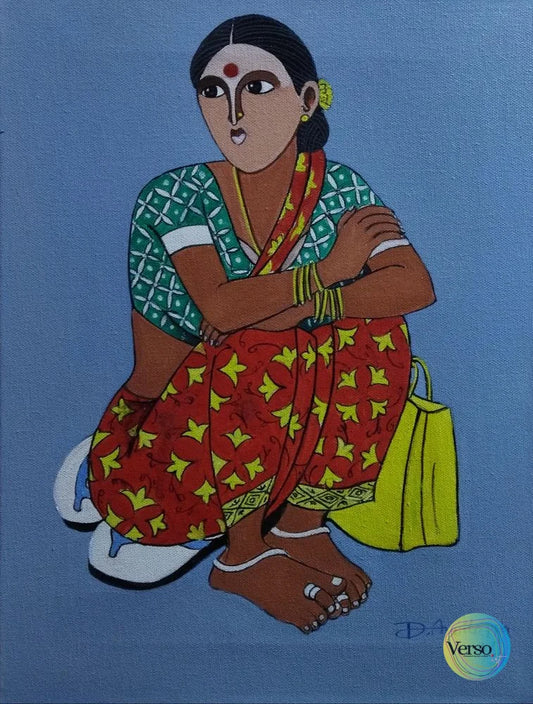 Sitting Women - 12 x 16 cm / Acrylic / Unframed, shipped in a roll