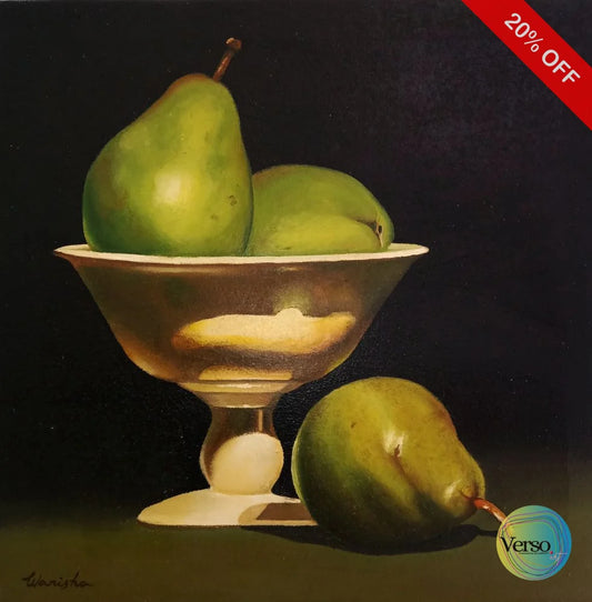 Still Life Pears 12 x 12 cm / Oil / Unframed, shipped in roll
