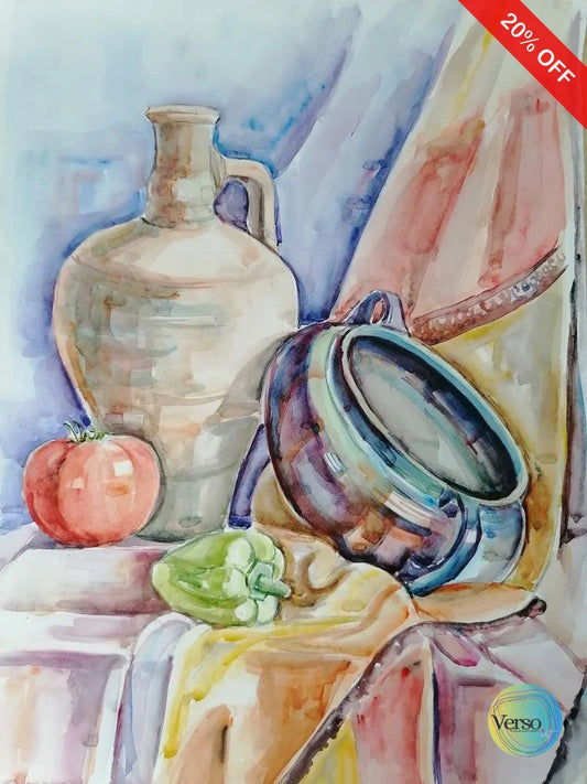 Still life with Pots 42.8 x 61 cm / Watercolor / Unframed, shipped in a roll