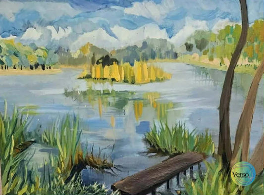 Szadzko lake - 70 x 50 cm / Oil / Framed, shipped flat