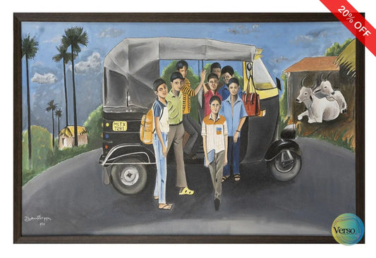 The Rickshaw School Bus 24 x 36 cm / Oil / Unframed, shipped in a roll Original Art