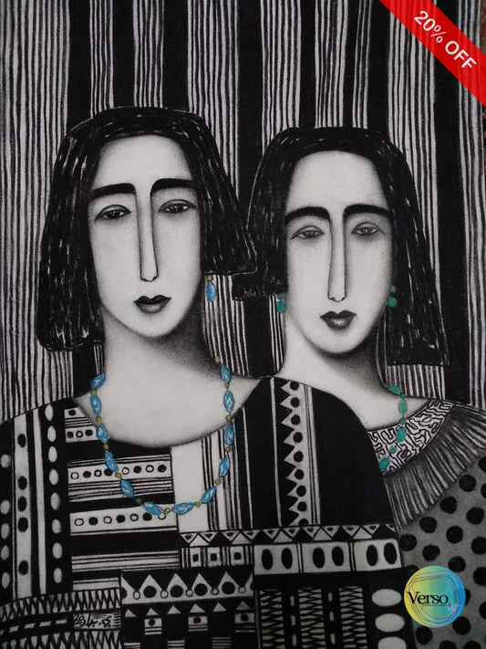 Two Girls series 1 50 x 70 cm / Mixed / Unframed, shipped in a roll