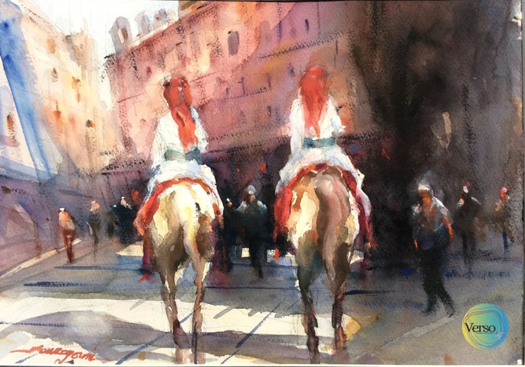 Two horsemen 41 x 36 cm / Watercolor / Unframed, shipped in roll