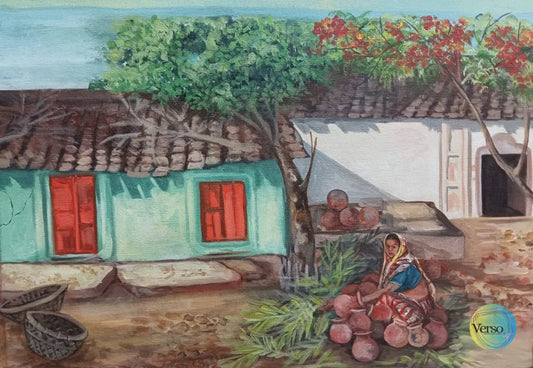 Village afternoon 12.5 x 18.5 cm / Acrylic / Unframed, shipped in a roll