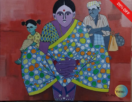 Women with Family 14 x 16 cm / Acrylic / Unframed, shipped in a roll