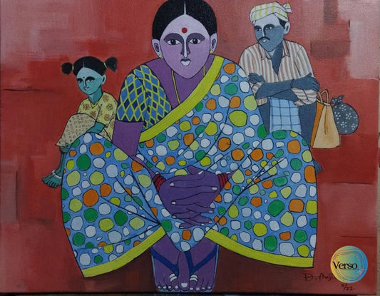 Women with Family 14 x 16 cm / Acrylic / Unframed, shipped in a roll