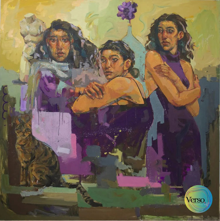 3 Women 1 Cat 150 x 150 cm / Oil / Unframed, shipped in roll