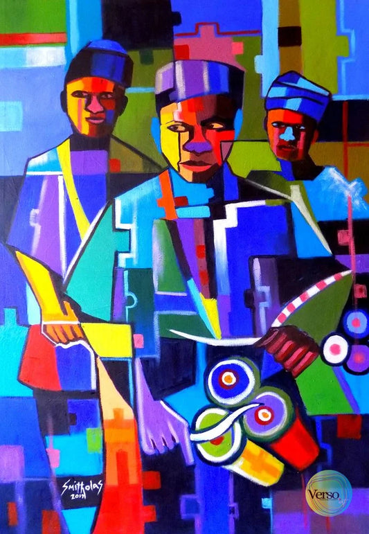 Abstract Bata Drummer 30 x 48 inch / Acrylic / Unframed, shipped in roll