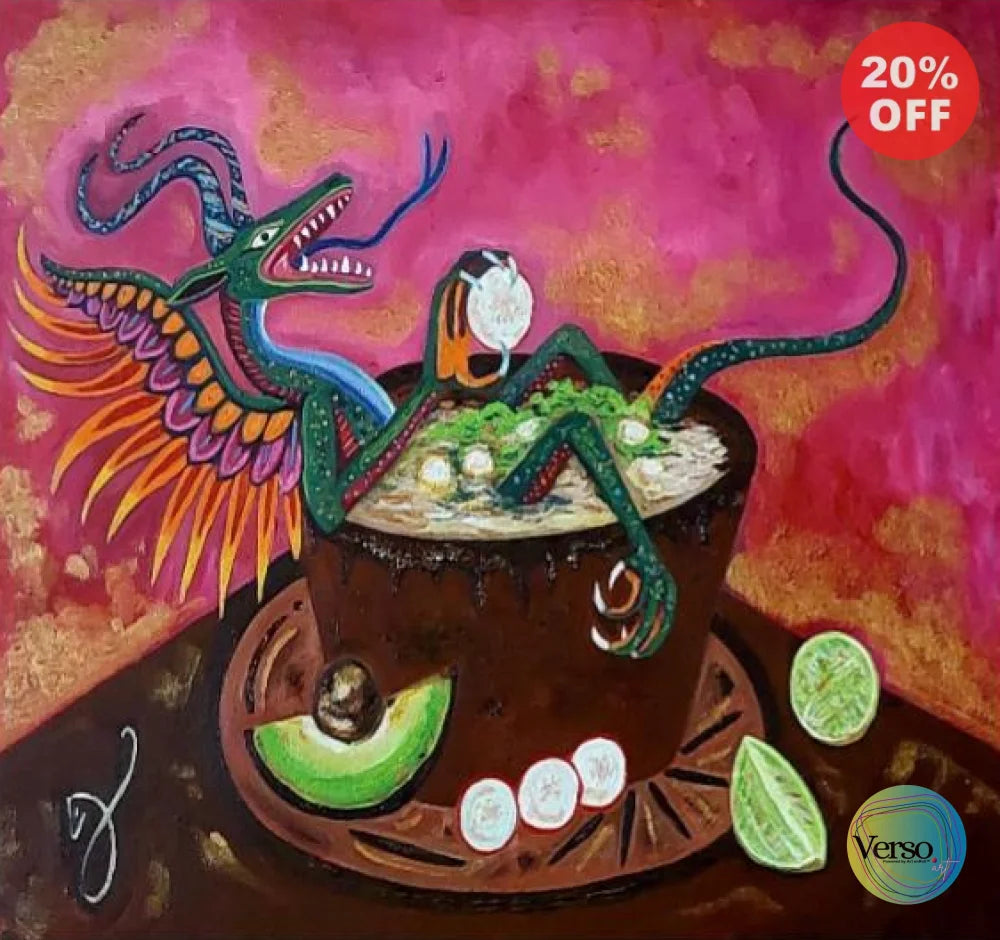 Alebrije reposando en plato de pozole blanco 40 x 30 cm / Oil / Unframed, shipped flat