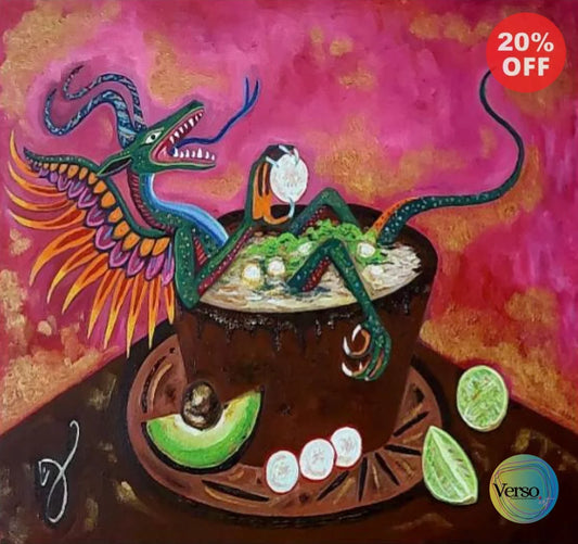 Alebrije reposando en plato de pozole blanco 40 x 30 cm / Oil / Unframed, shipped flat