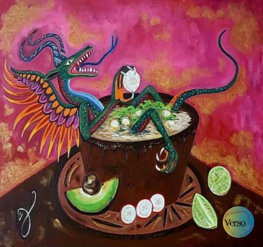 Alebrije reposando en plato de pozole blanco 40 x 30 cm / Oil / Unframed, shipped flat