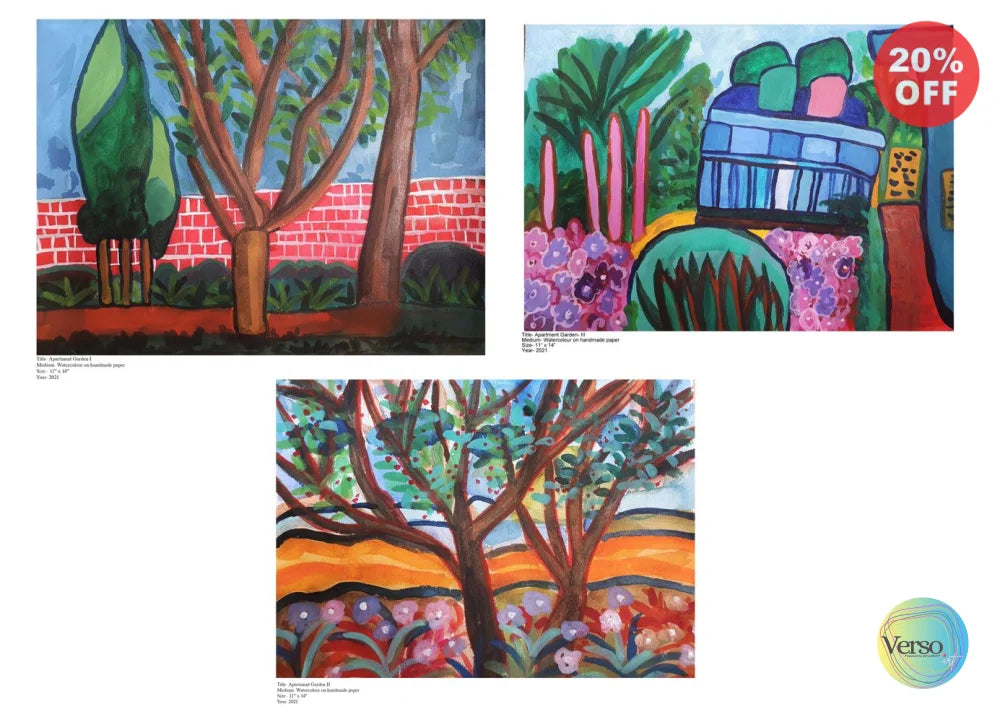 Apartment Garden 14 x 11 cm / Watercolor / Unframed, shipped in a roll