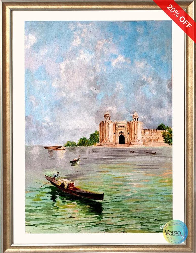 At the River Bank 44 x 32 cm / Oil / Framed, shipped in a box